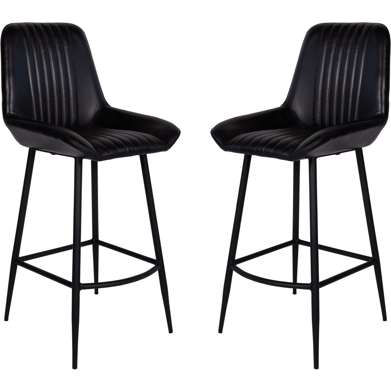 Set of 2 Pembroke Leather Bar Stools in Charcoal